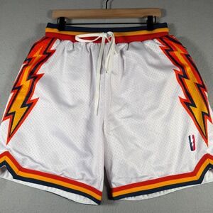 Collect Select Warriors Mens White Mesh Lightning Bolt Basketball Shorts Large